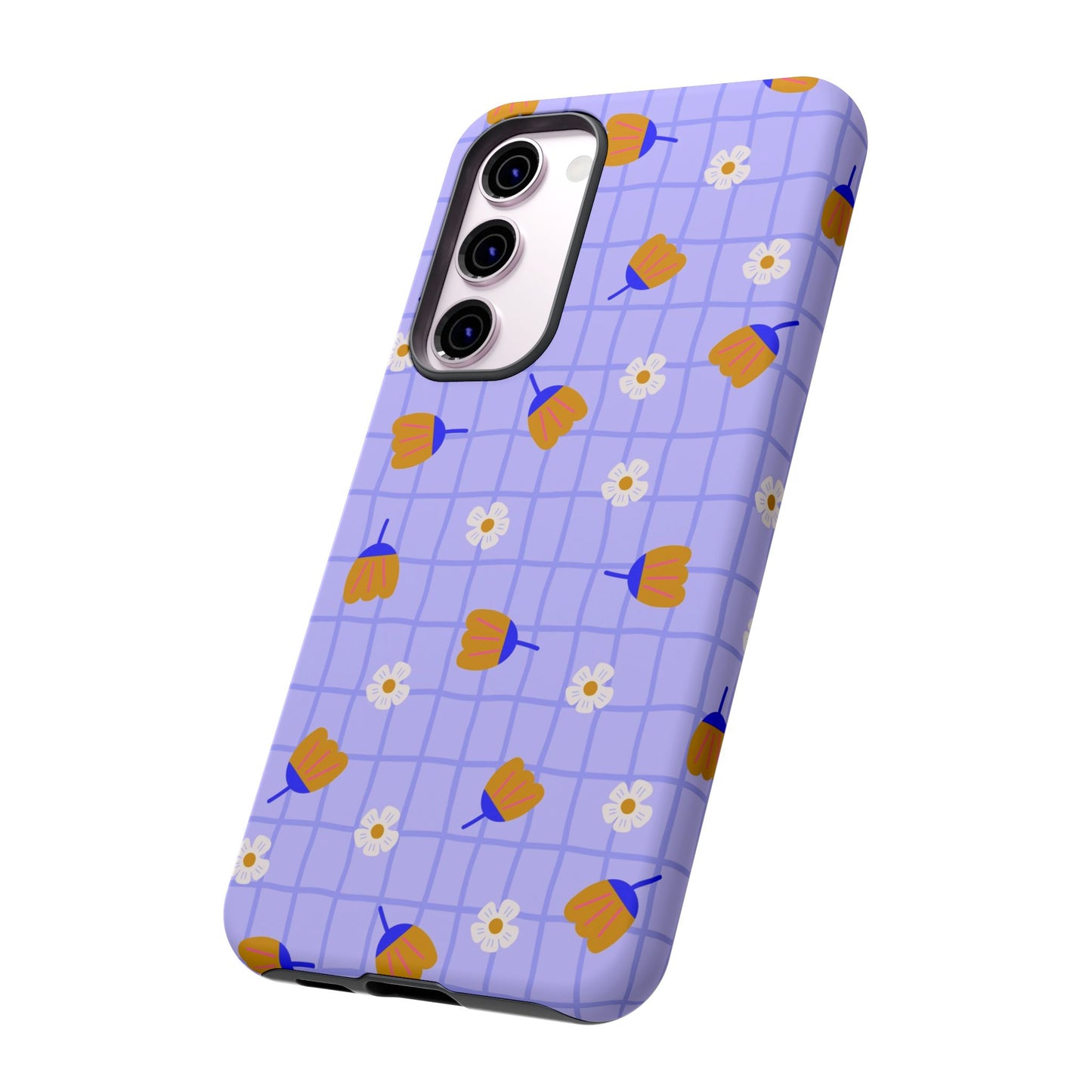 Phone Case: Flowers on Lilac Grid