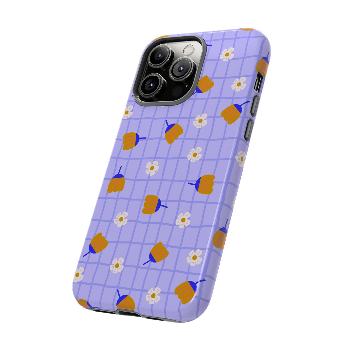 Phone Case: Flowers on Lilac Grid