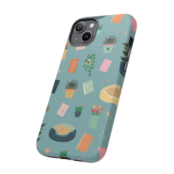 Phone Case: Book Shop Items on Blue