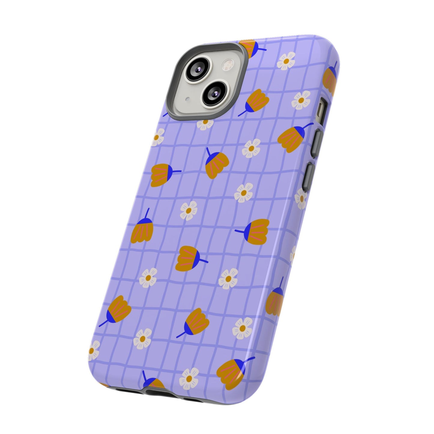 Phone Case: Flowers on Lilac Grid