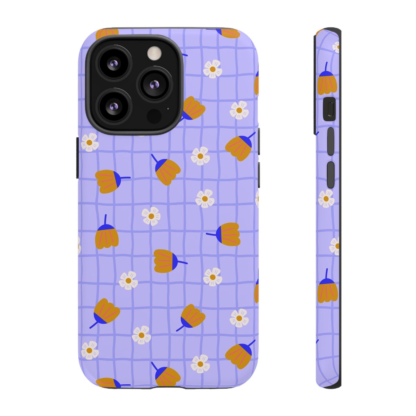 Phone Case: Flowers on Lilac Grid