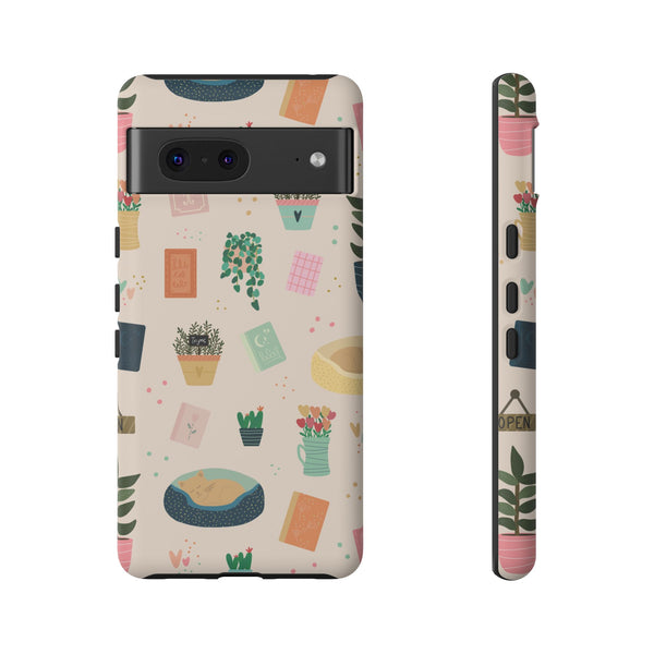 Phone Case: Book Shop Items on Cream