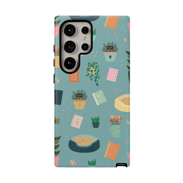Phone Case: Book Shop Items on Blue