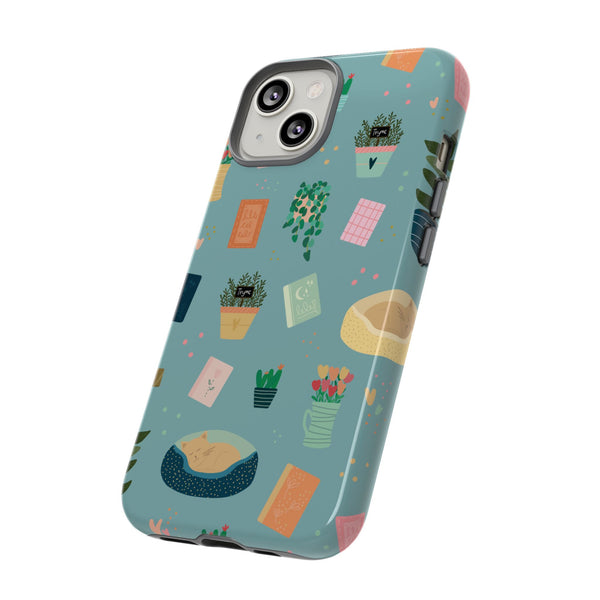 Phone Case: Book Shop Items on Blue