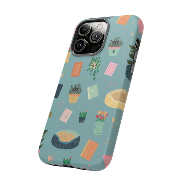 Phone Case: Book Shop Items on Blue