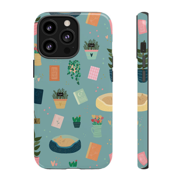 Phone Case: Book Shop Items on Blue