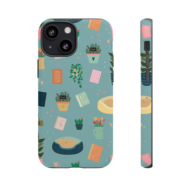 Phone Case: Book Shop Items on Blue