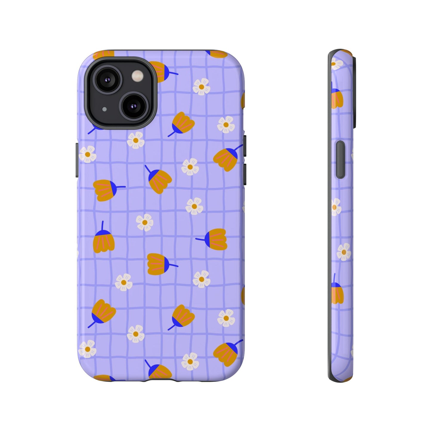 Phone Case: Flowers on Lilac Grid