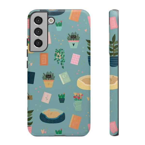 Phone Case: Book Shop Items on Blue