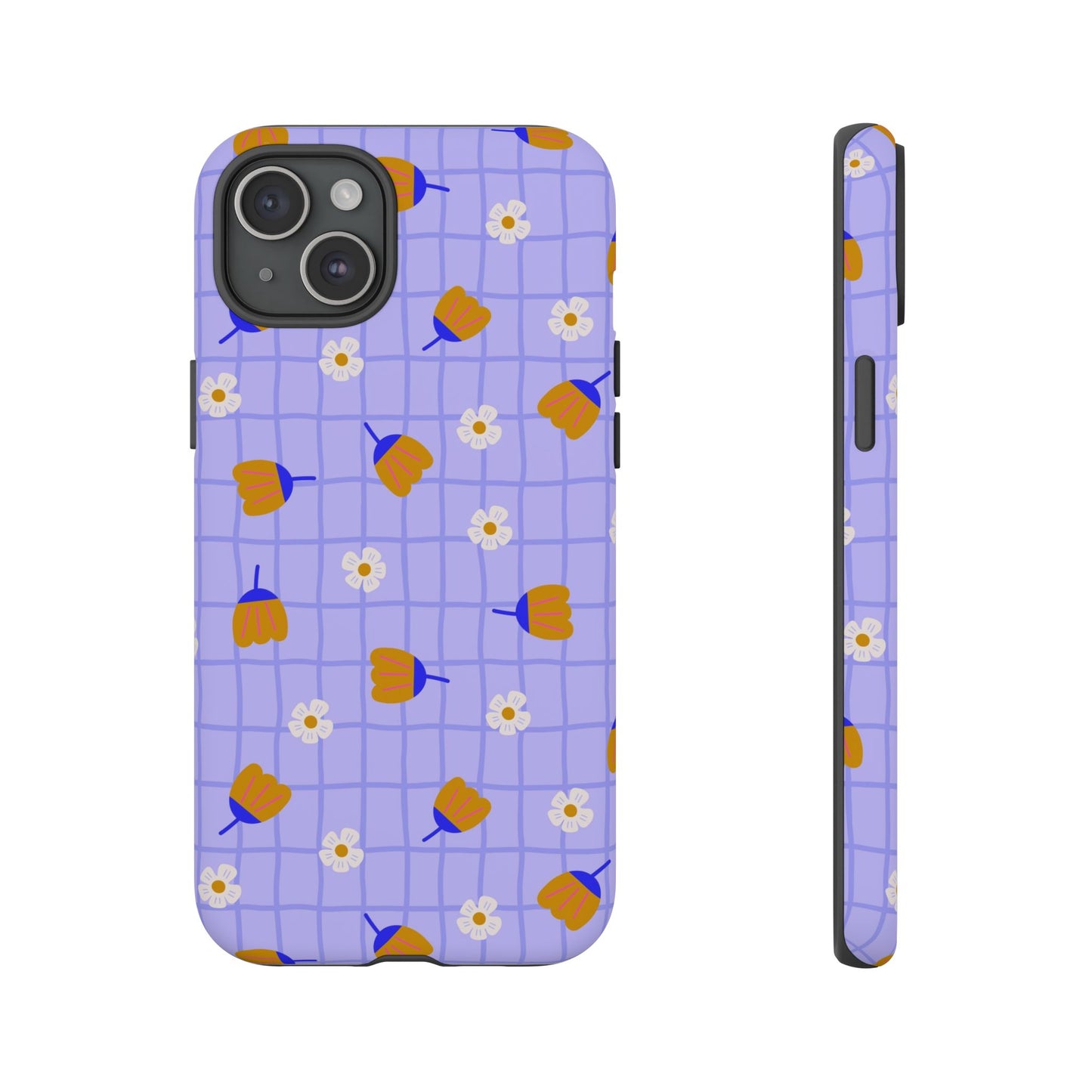 Phone Case: Flowers on Lilac Grid