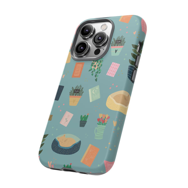 Phone Case: Book Shop Items on Blue