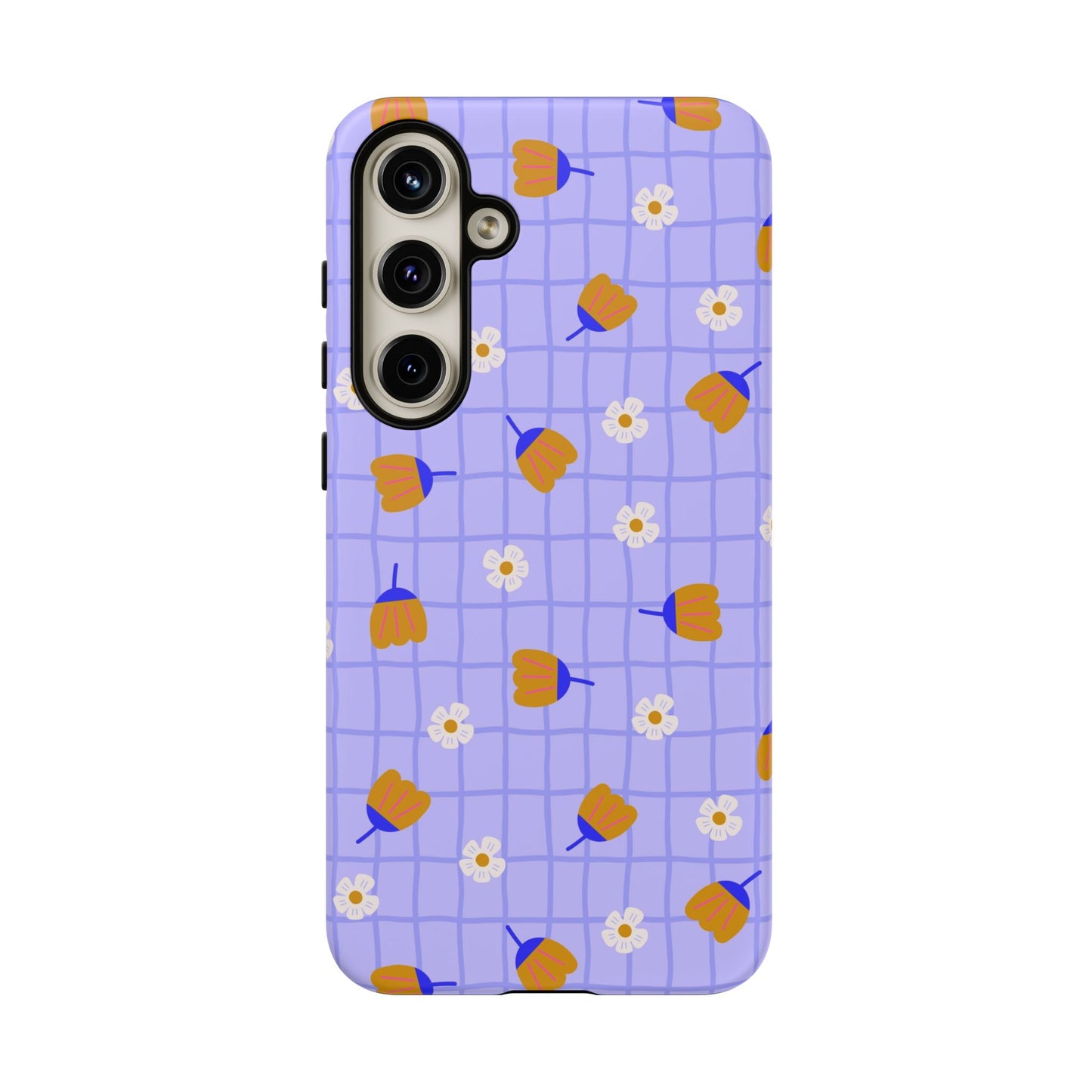 Phone Case: Flowers on Lilac Grid