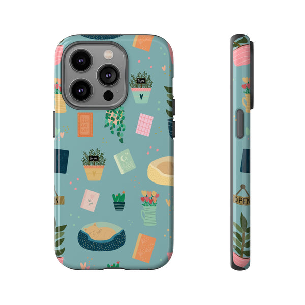 Phone Case: Book Shop Items on Blue