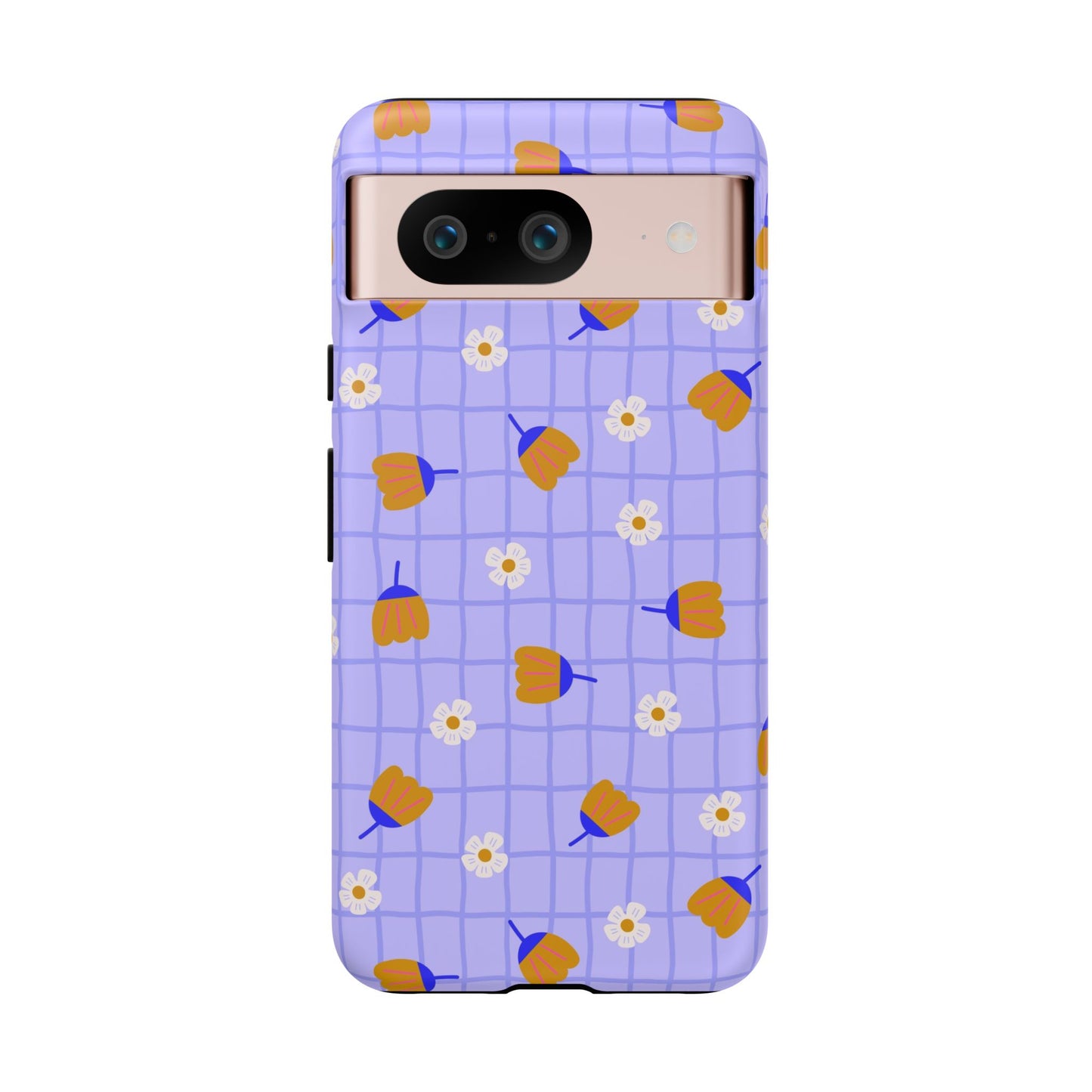 Phone Case: Flowers on Lilac Grid