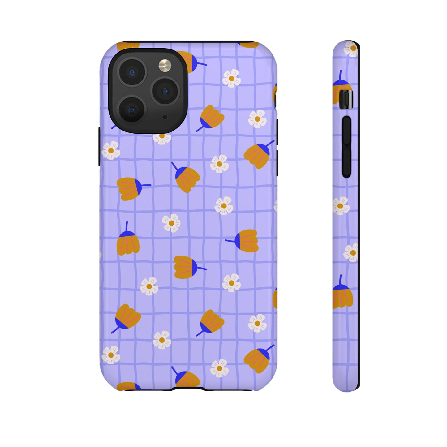 Phone Case: Flowers on Lilac Grid