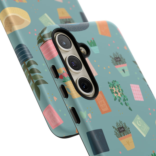 Phone Case: Book Shop Items on Blue