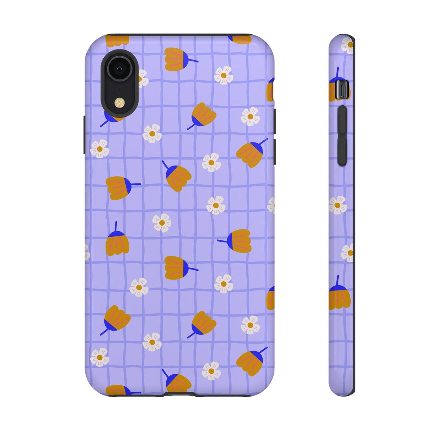 Phone Case: Flowers on Lilac Grid