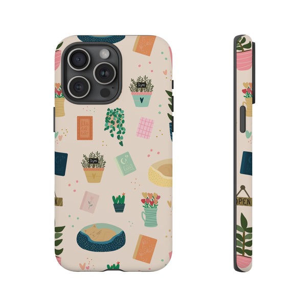 Phone Case: Book Shop Items on Cream