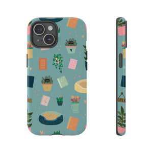 Phone Case: Book Shop Items on Blue