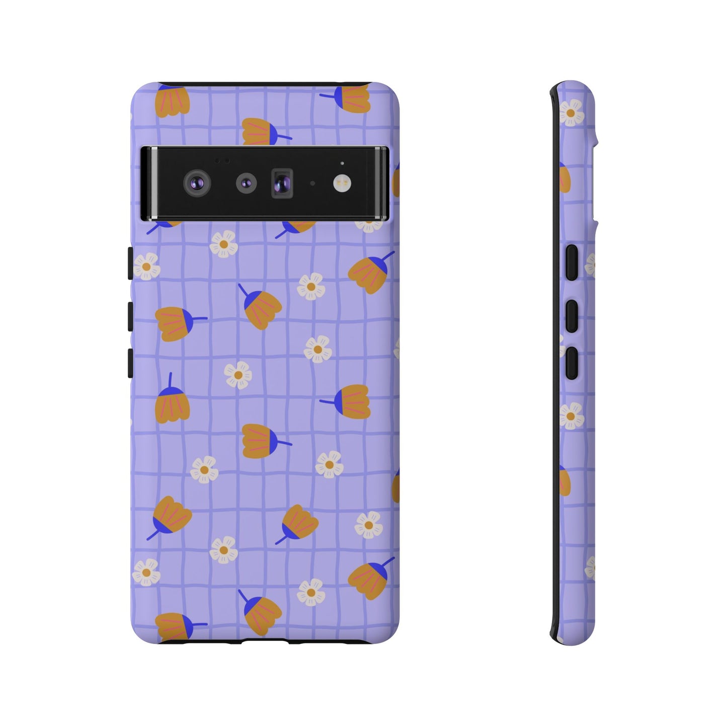 Phone Case: Flowers on Lilac Grid