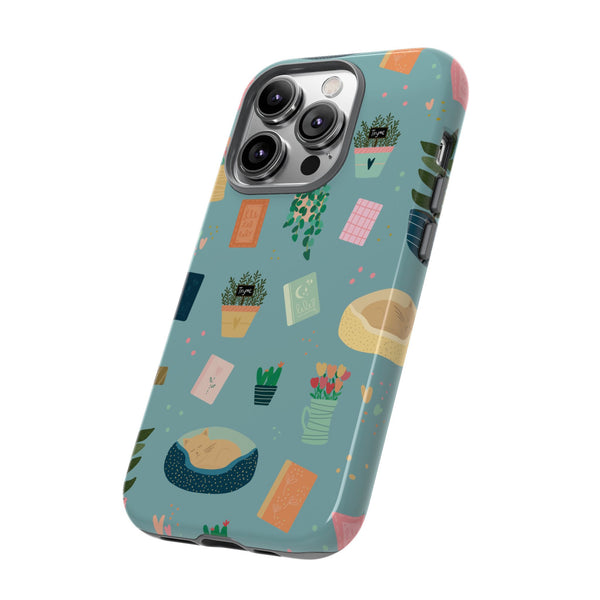 Phone Case: Book Shop Items on Blue