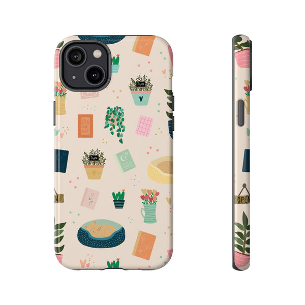 Phone Case: Book Shop Items on Cream