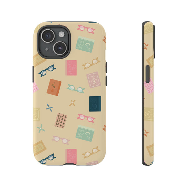 Phone Case: Books and Glasses on Yellow