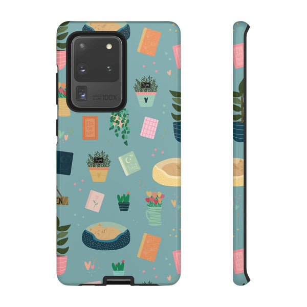 Phone Case: Book Shop Items on Blue