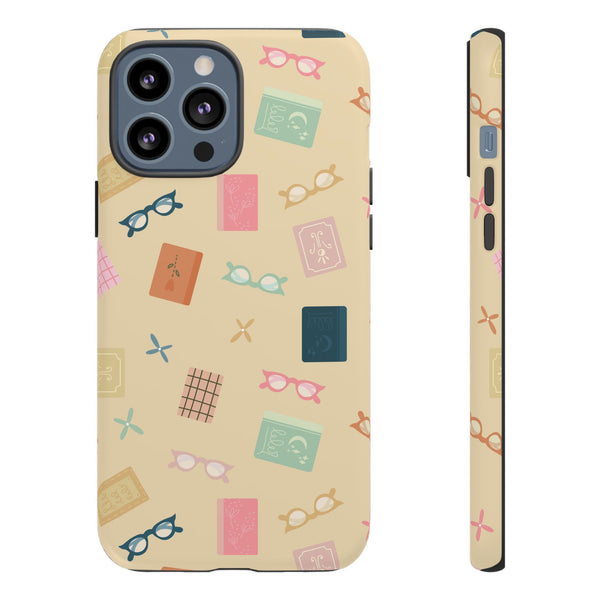 Phone Case: Books and Glasses on Yellow