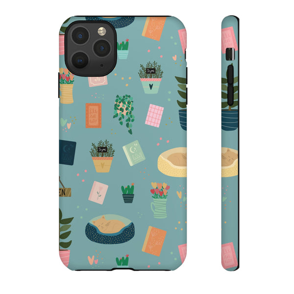 Phone Case: Book Shop Items on Blue