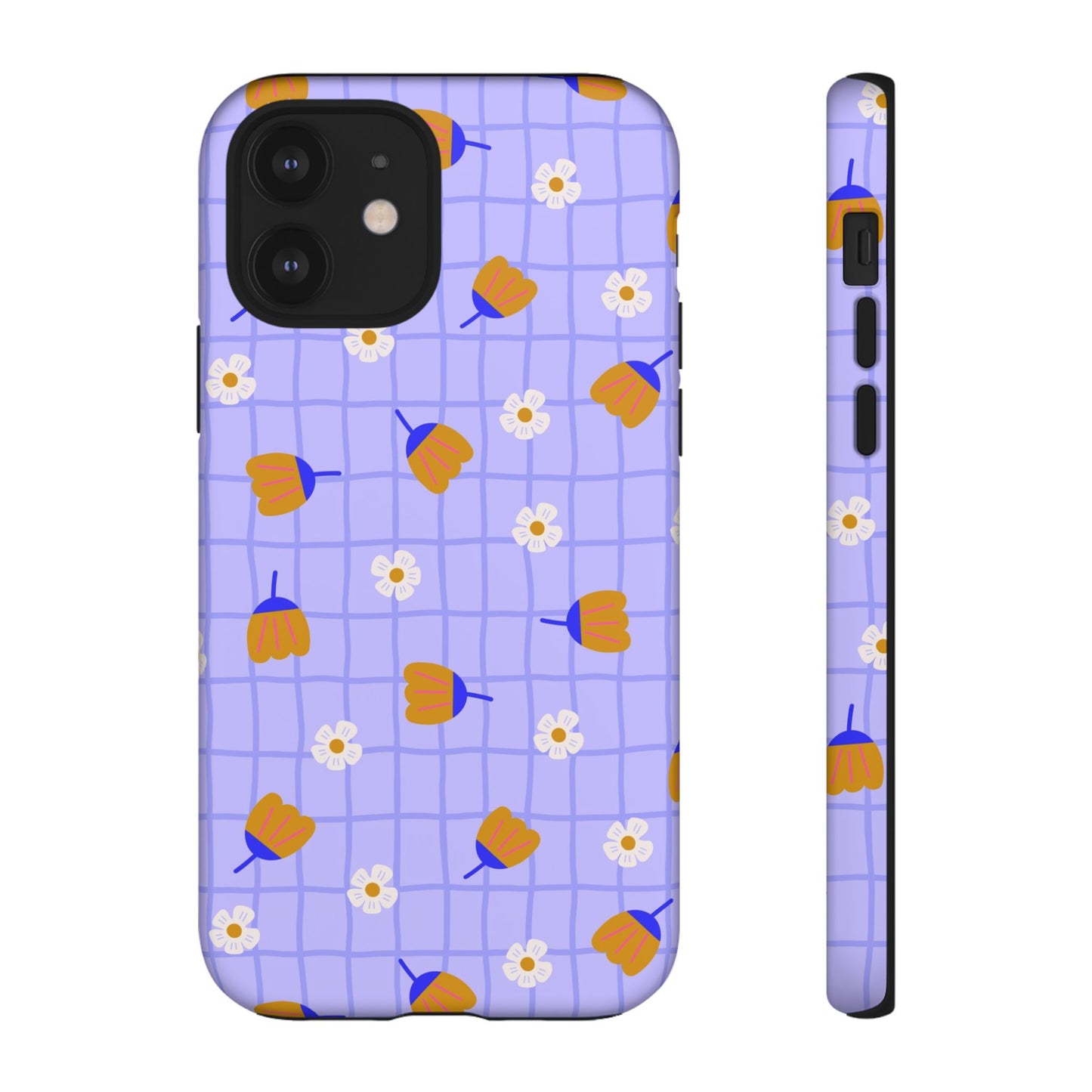 Phone Case: Flowers on Lilac Grid