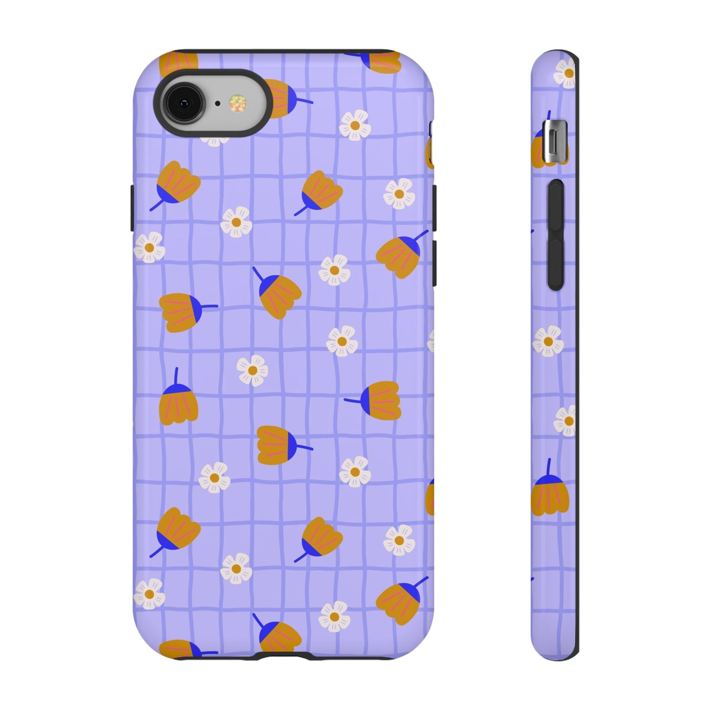 Phone Case: Flowers on Lilac Grid