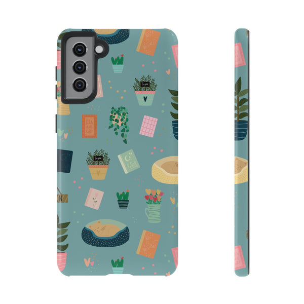 Phone Case: Book Shop Items on Blue