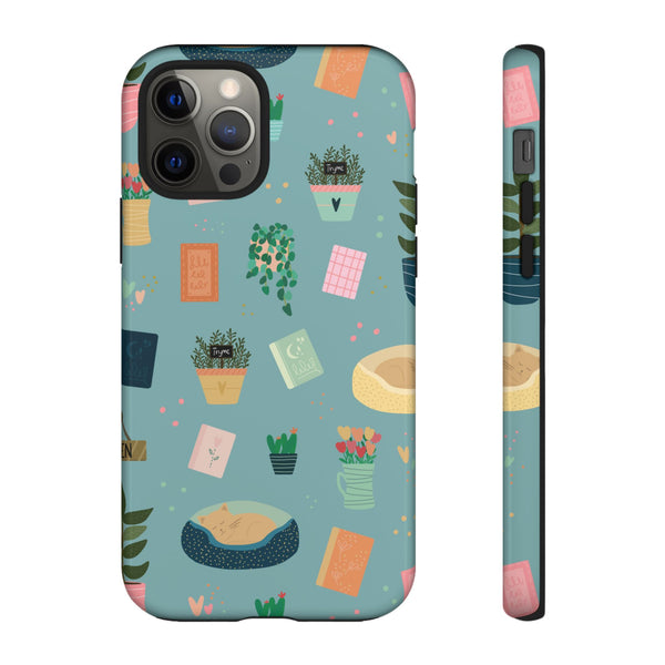 Phone Case: Book Shop Items on Blue
