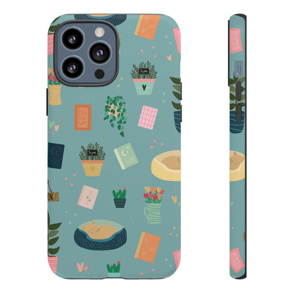 Phone Case: Book Shop Items on Blue
