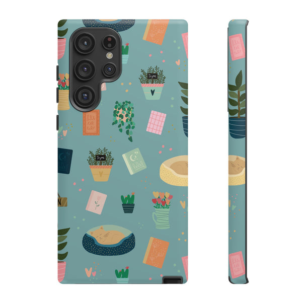 Phone Case: Book Shop Items on Blue