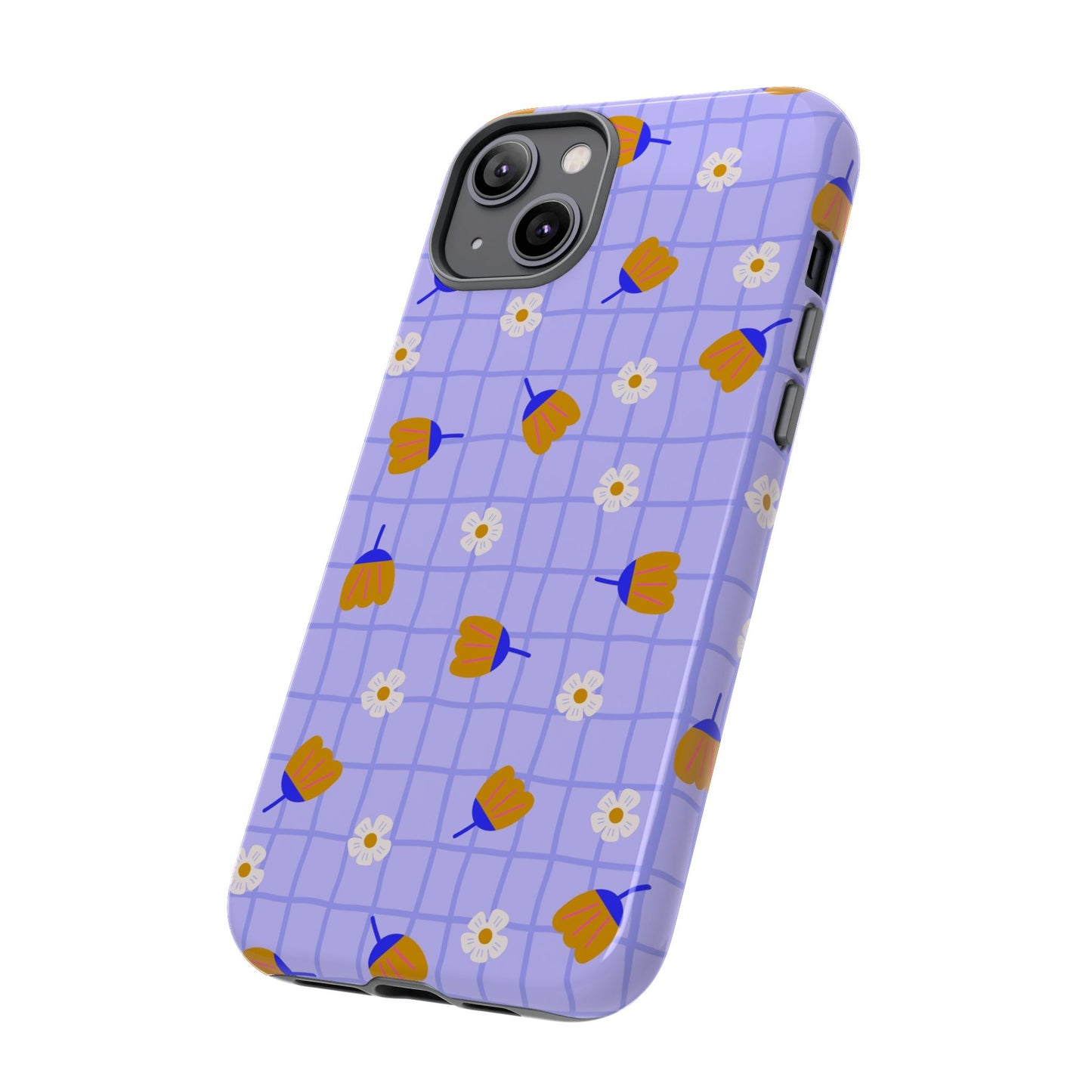 Phone Case: Flowers on Lilac Grid