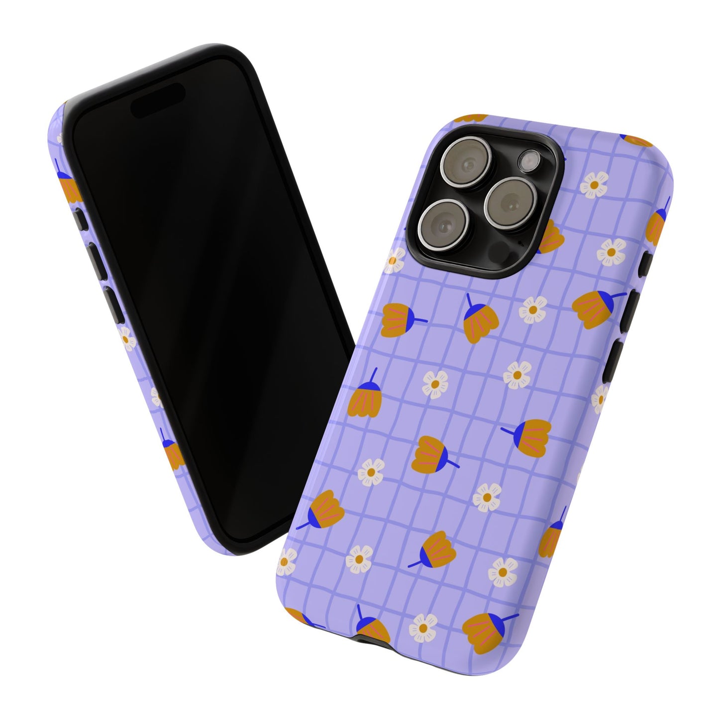 Phone Case: Flowers on Lilac Grid