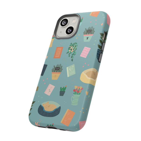 Phone Case: Book Shop Items on Blue