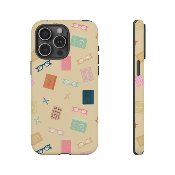 Phone Case: Books and Glasses on Yellow