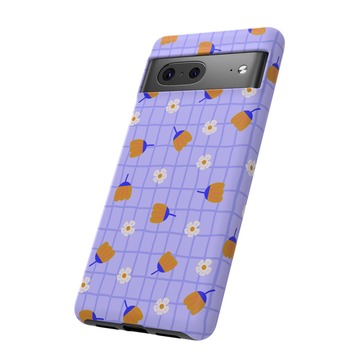 Phone Case: Flowers on Lilac Grid