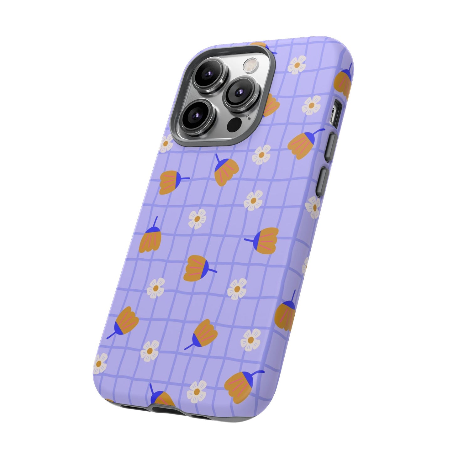 Phone Case: Flowers on Lilac Grid
