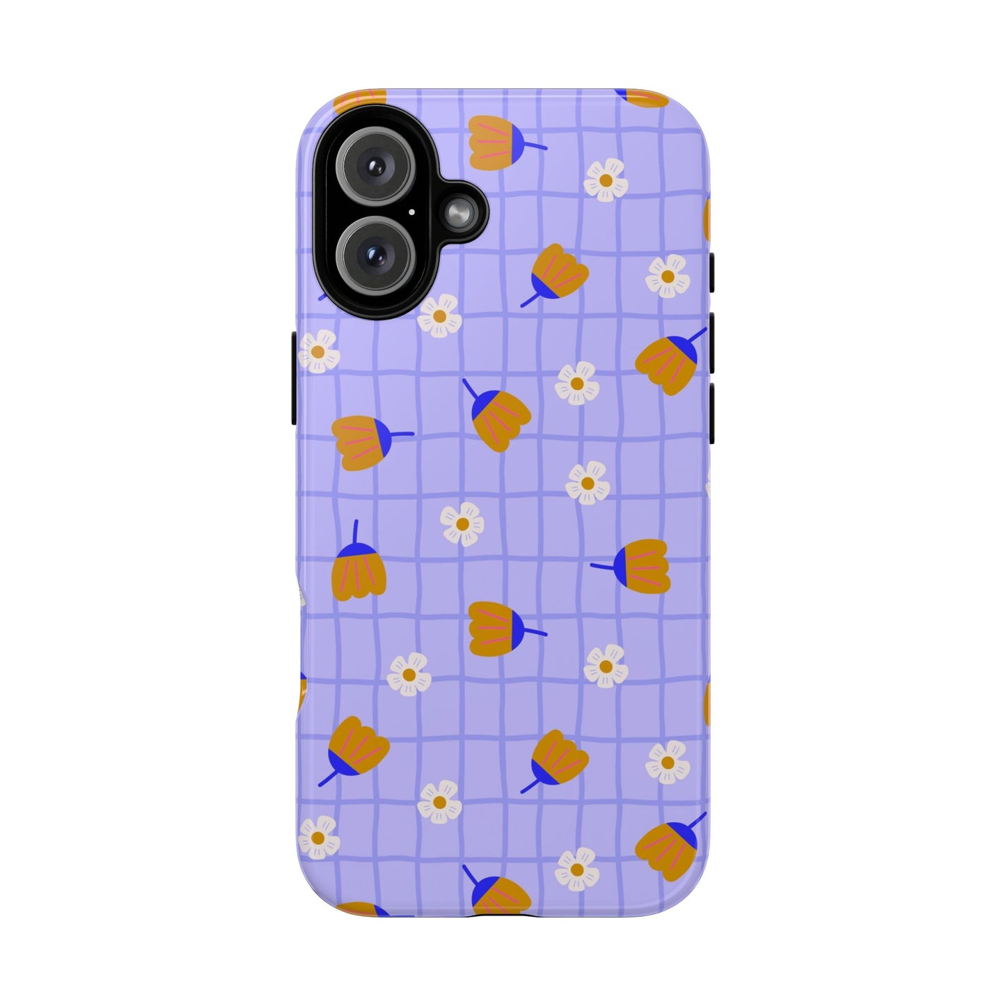 Phone Case: Flowers on Lilac Grid