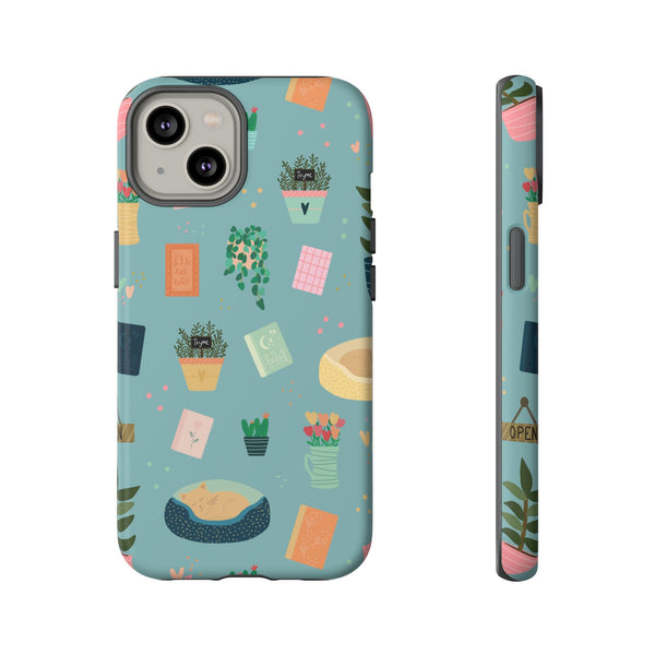 Phone Case: Book Shop Items on Blue