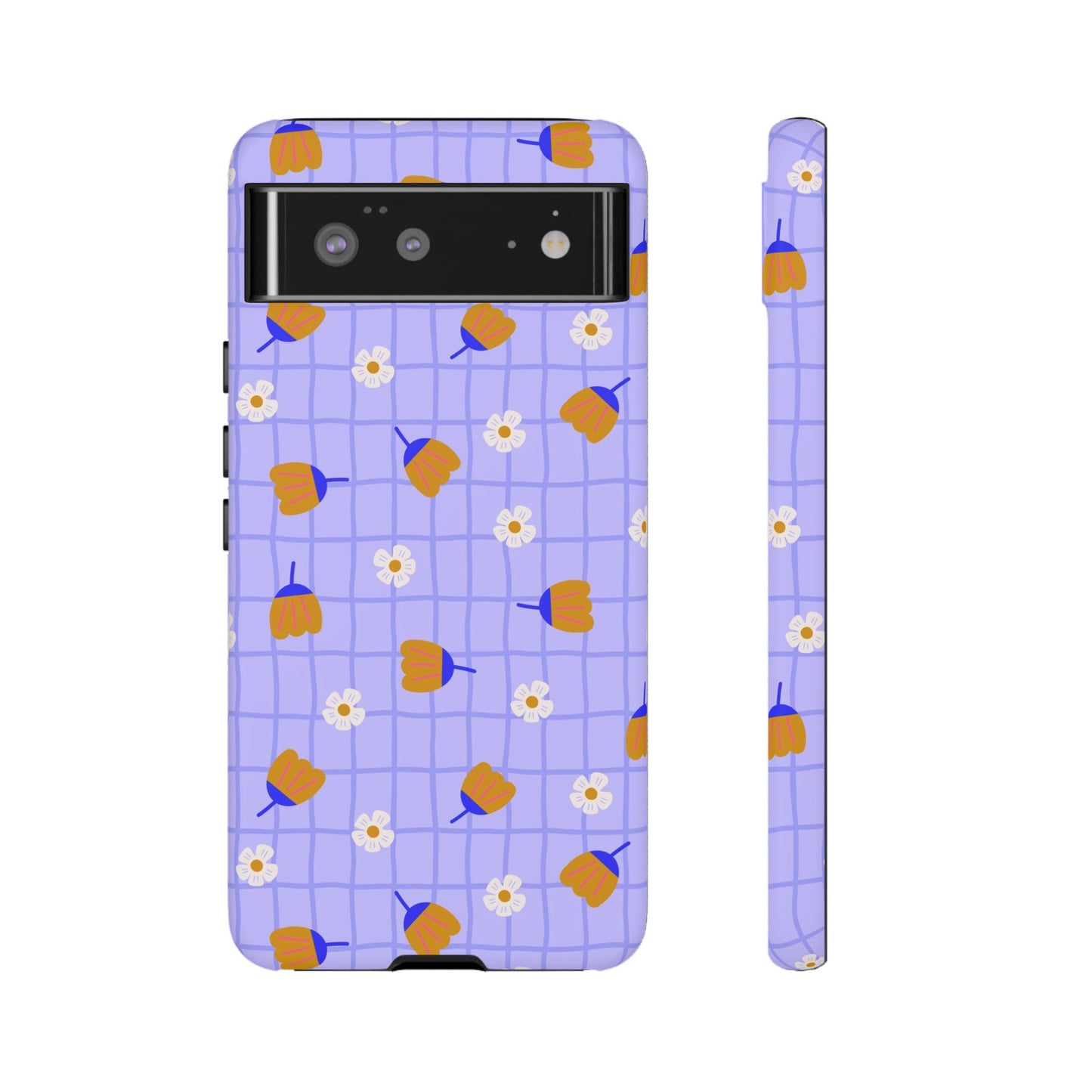 Phone Case: Flowers on Lilac Grid