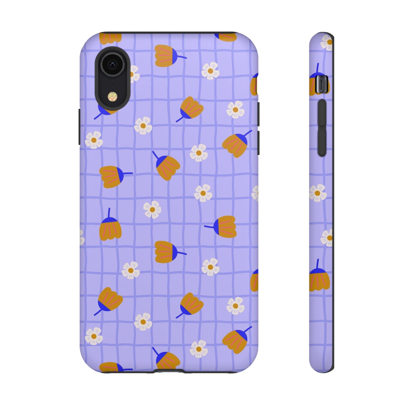 Phone Case: Flowers on Lilac Grid