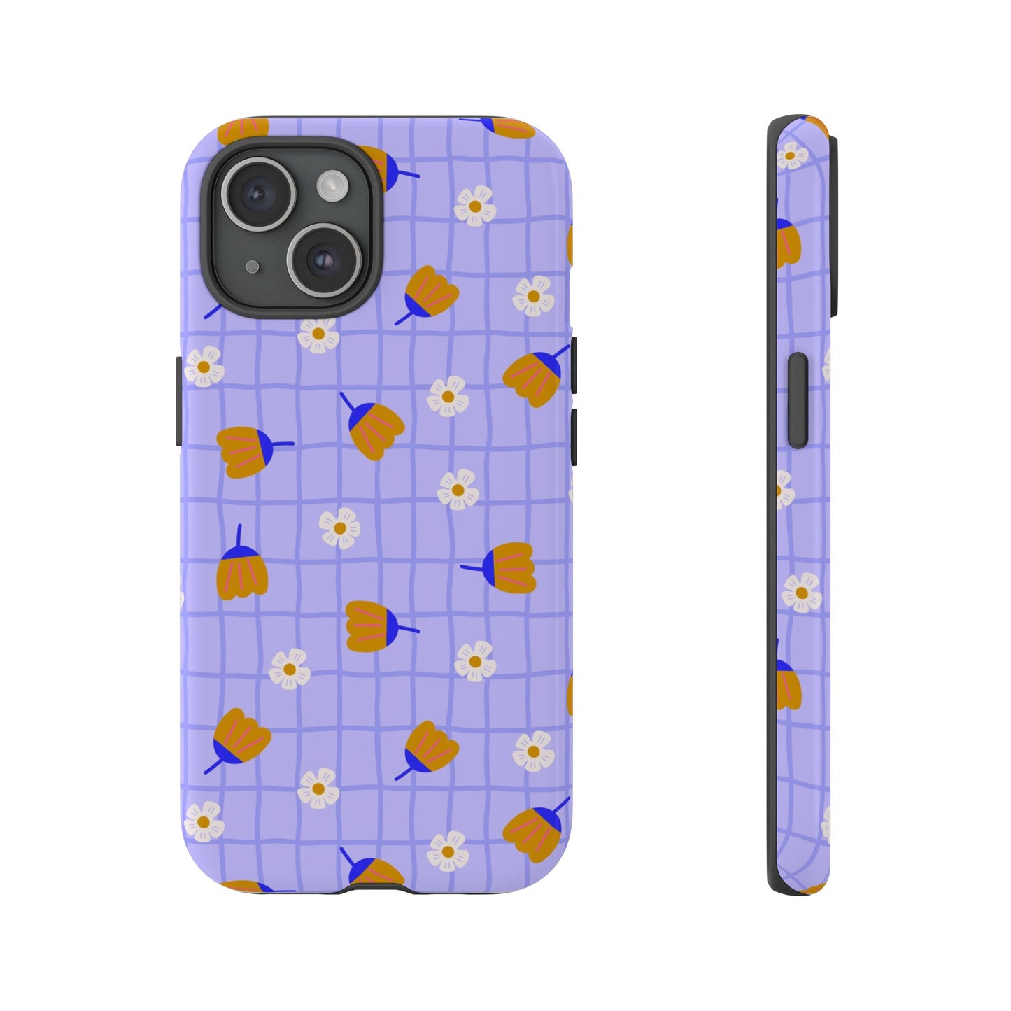 Phone Case: Flowers on Lilac Grid