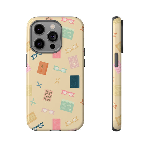 Phone Case: Books and Glasses on Yellow