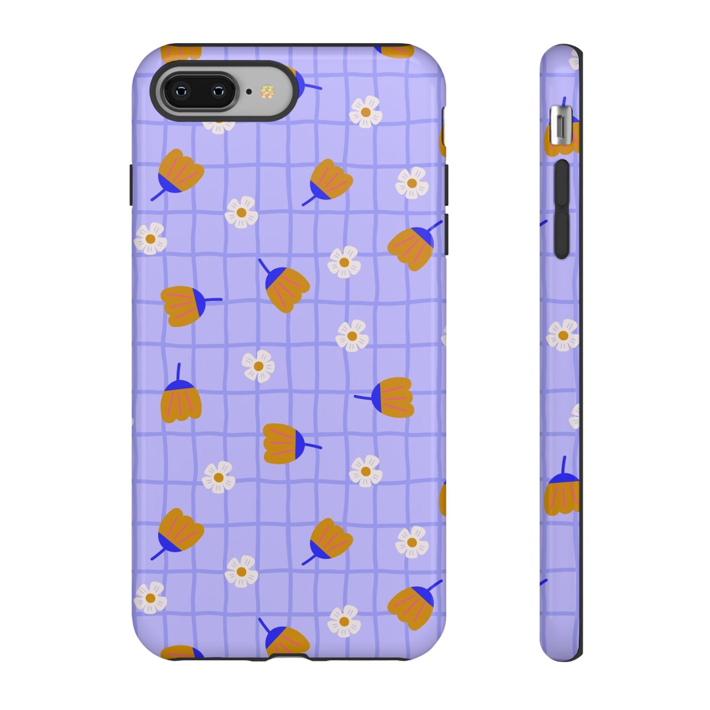 Phone Case: Flowers on Lilac Grid