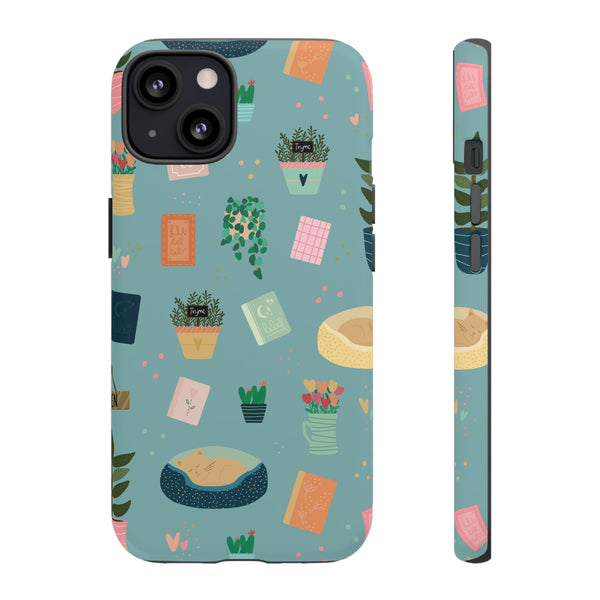 Phone Case: Book Shop Items on Blue